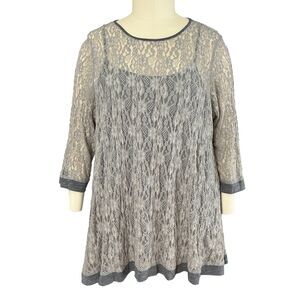 Ali Miles Lace Tunic Top 3X Taupe Grey Cami Fairy Artsy Feminine Angel Whimsical
